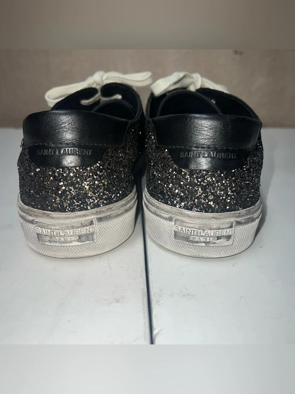 Yves Saint Laurent YSL Bedford Glitter Low Top Sneakers Mens EU 47 Black Gold